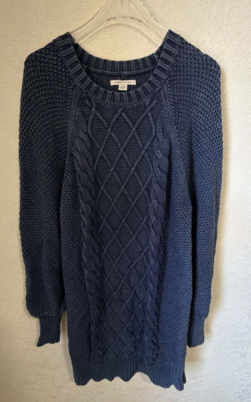 American Eagle Cable Knit Sweater Size M Blue Long Sleeve Tunic